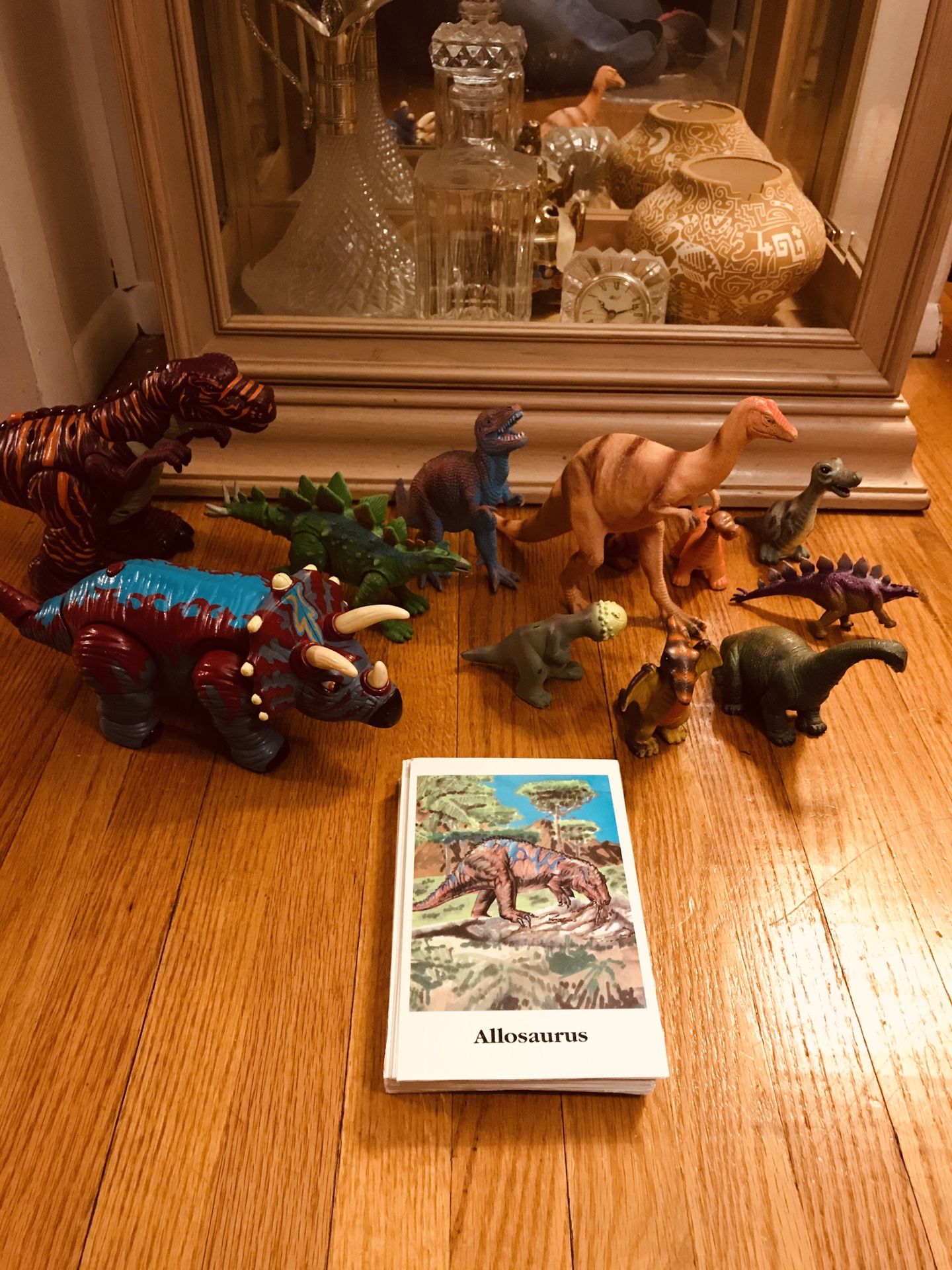 Paleontology Lot (12) Dinosaurs (2) on the left make sounds and move, teaching cards