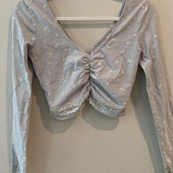 Urban Outfitters Top- floral long sleeve lace trim crop top sz. S/P light mint green.