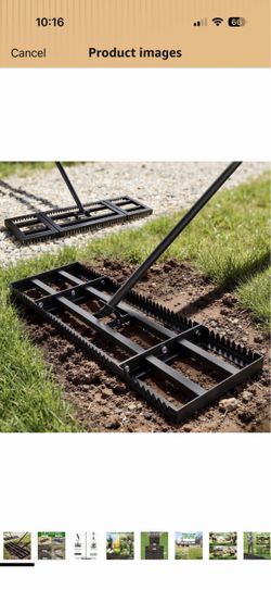 Housolution 32"x10" Lawn Leveling Rake with Serrated Edge & Smooth Plate Heavy-Duty Stainless Leveling Rake with 70" Adjustable Handle, Serrated Rake 