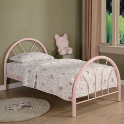 Pink Twin Rounded Metal Bed 