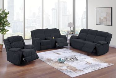 New Black Corduroy Recliner Couch, Loveseat and Chair! Free Delivery 🚚!