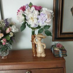 Cute Bear Statue with Artificial Flowers
