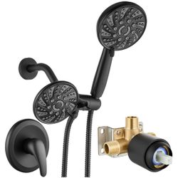 gotonovo Dual 2 in 1 Shower Head Kit High Pressure Combo System Shower Faucet 6 Modes ABS Handheld Spray Shower Trim Kit with Valve Shower Head and Ha