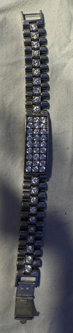 MENS RHINESTONE STERLING SILVER 69 grams BRACELET LIKE NEW 