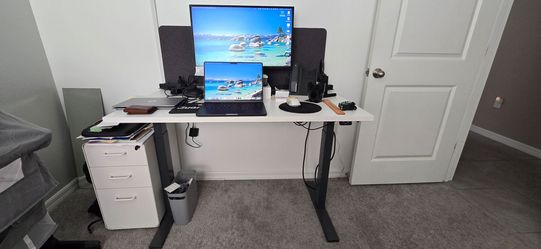 Poppin Electric Standing Desk + 3-Drawer Filing Cabinet – Mint Condition