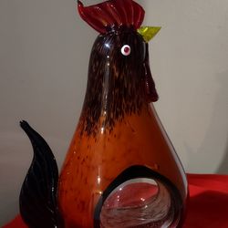 11" Large Vintage Like  Italian Murano Figural Art Glass Rooster Chicken Figurine Sculpture.