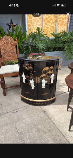 Vintage black lacquer corner cabinet