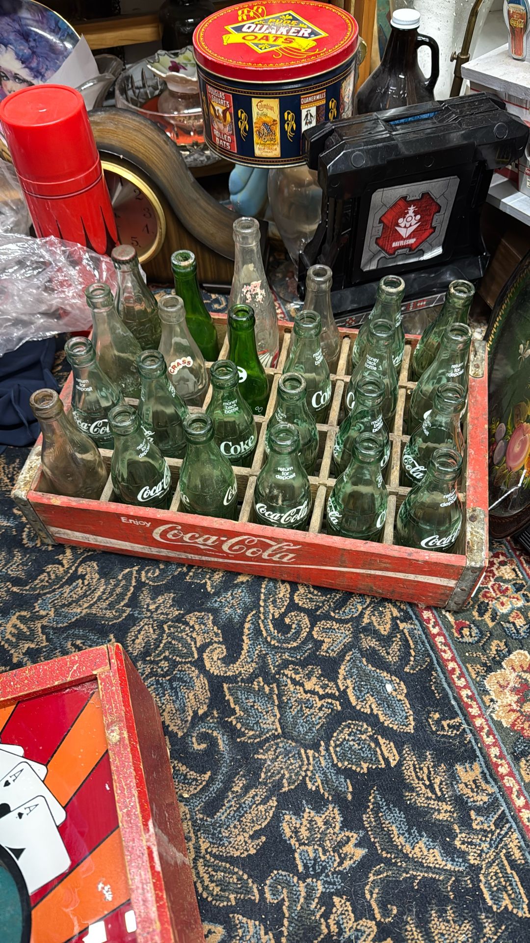 Vintage Coca Cola Wooden Slotted Crate with Bottles