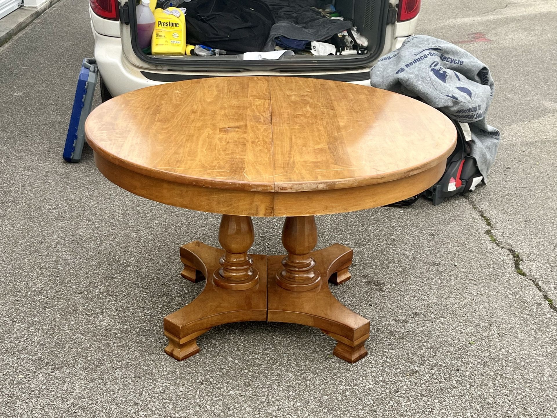 Vintage Oak Double Pedestal Dining Table w/ Two-tone Leaf 48”