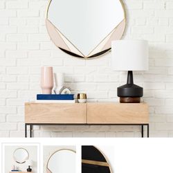 West Elm 30” Round Deco Brass Mirror-New In Box 