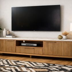 🔥 MODERN TV STAND / MEDIA CONSOLE – BRAND NEW 🔥  Elegant • Stylish • High Quality  ✅ Modern design with fluted wood details ✅ Natural wood finish – 
