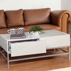 New Modern White Coffee Table With Storage Drawers