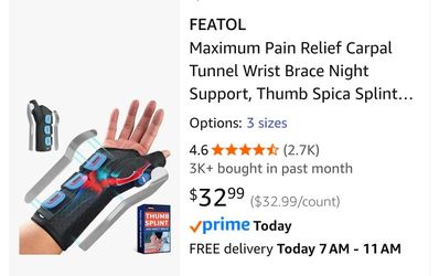 FEATOL Carpal Tunnel Wrist Brace Night Support, Thumb Spica Splint Right Hand for De Quervains Tenosynovitis, Tendonitis, Wrist Brace With Thumb Suppo