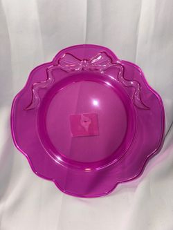 Pink Plastic Decorative Plate with Bow Detail