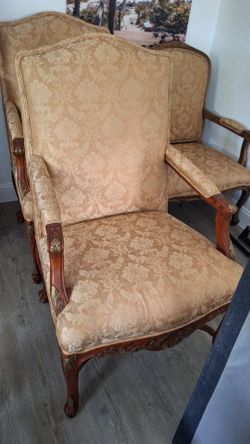 French Louis XV Style Carved Armchairs Set of Two