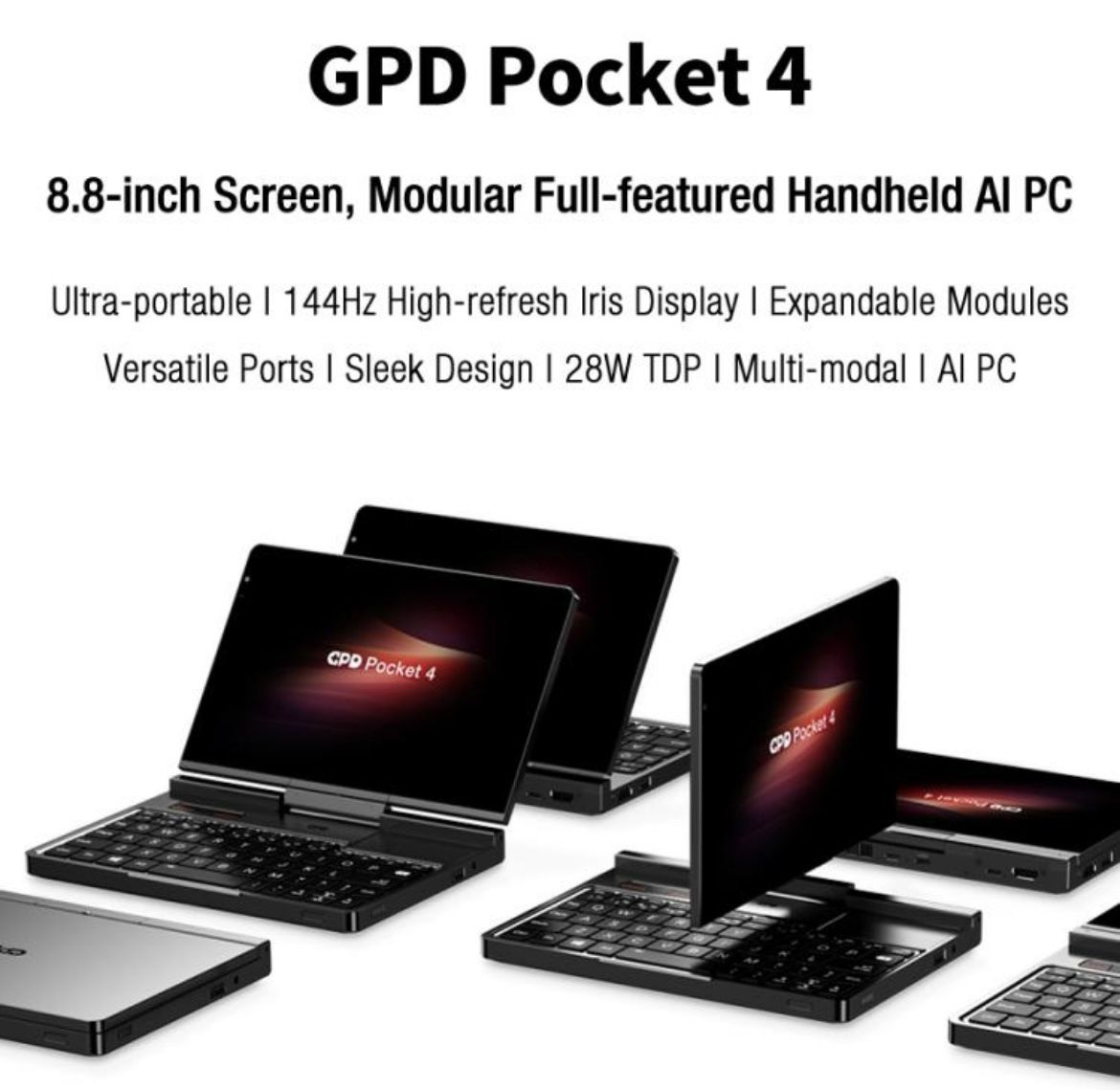 GPD Pocket 4 Handheld Gaming PC, 32GB+2TB, 8.8 inch Windows 11 Home AMD Ryzen AI 9 HX 370, US Plug