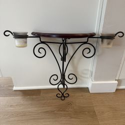 PartyLite Wood & Wrought Iron Wall Shelf With Votive 