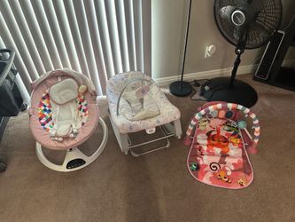 Baby bouncer, swing, and play mat