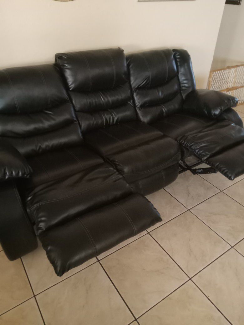 Recliner Couch,  Black Leather 