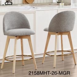 Swivel Farmhouse Bar Stools Set of 2, Wooden Counter Height Stools with Back, 26" Upholstered Linen Fabric High Chairs for Island Kitchen, Modern Bars