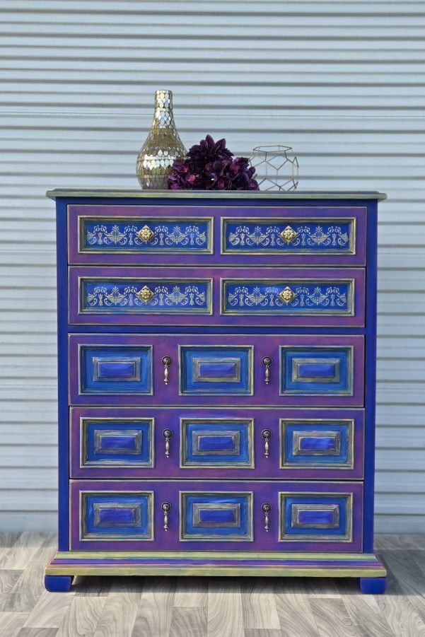 Chest Of Drawers Dresser Custom Painted Boho Bold Design