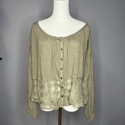 Free People Tan Button-Up Blouse