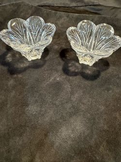 Pair of Crystal Cut Glass lotus flower candle holder