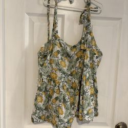Dip Floral Camisole in Green and Yellow