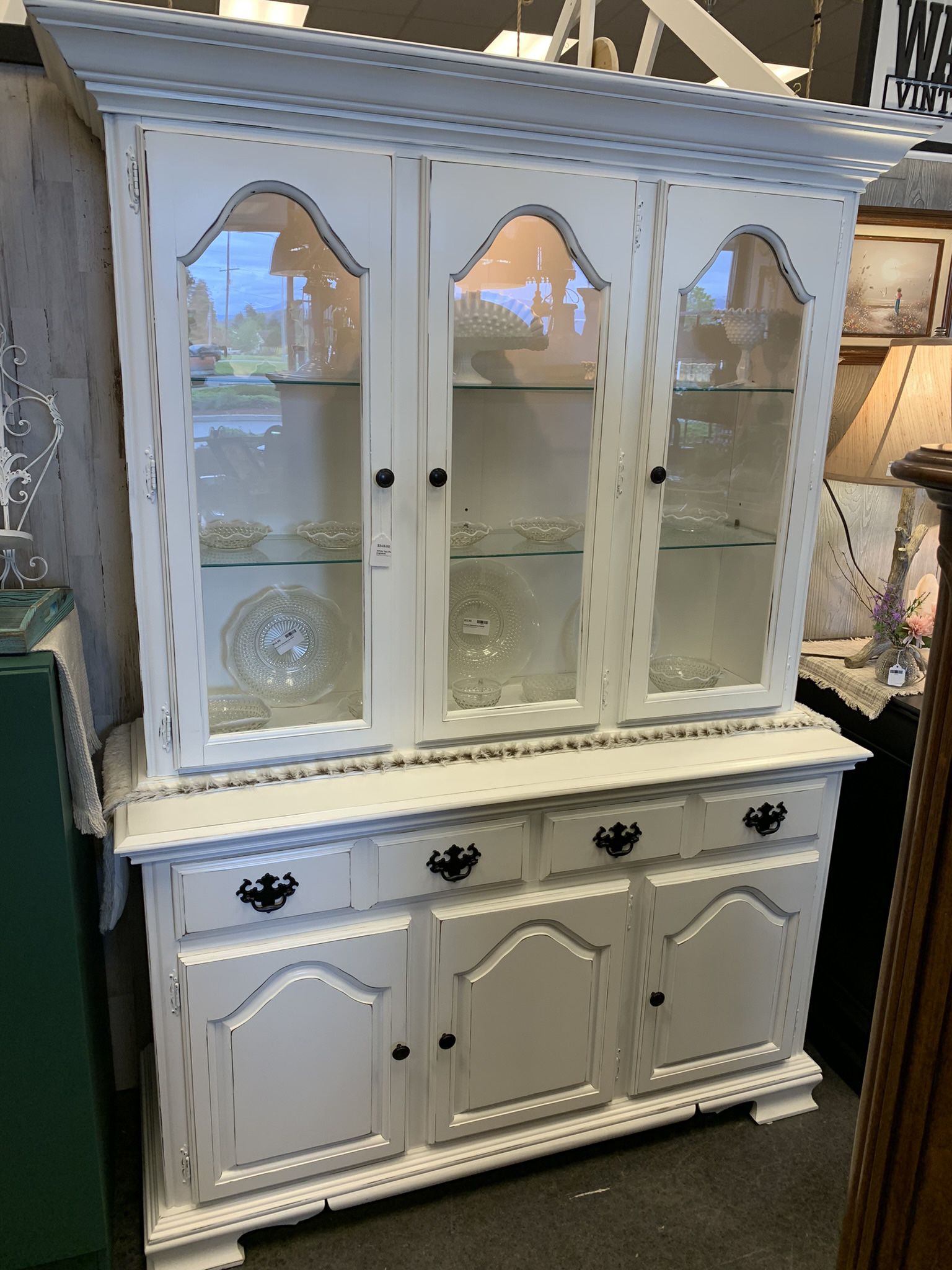 Newly Refinished White Two Piece Hutch 