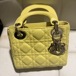yellow Lady Dior leather handbag