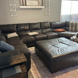 *Free* Large Brown Sectional Couch with Ottoman – Needs Repair