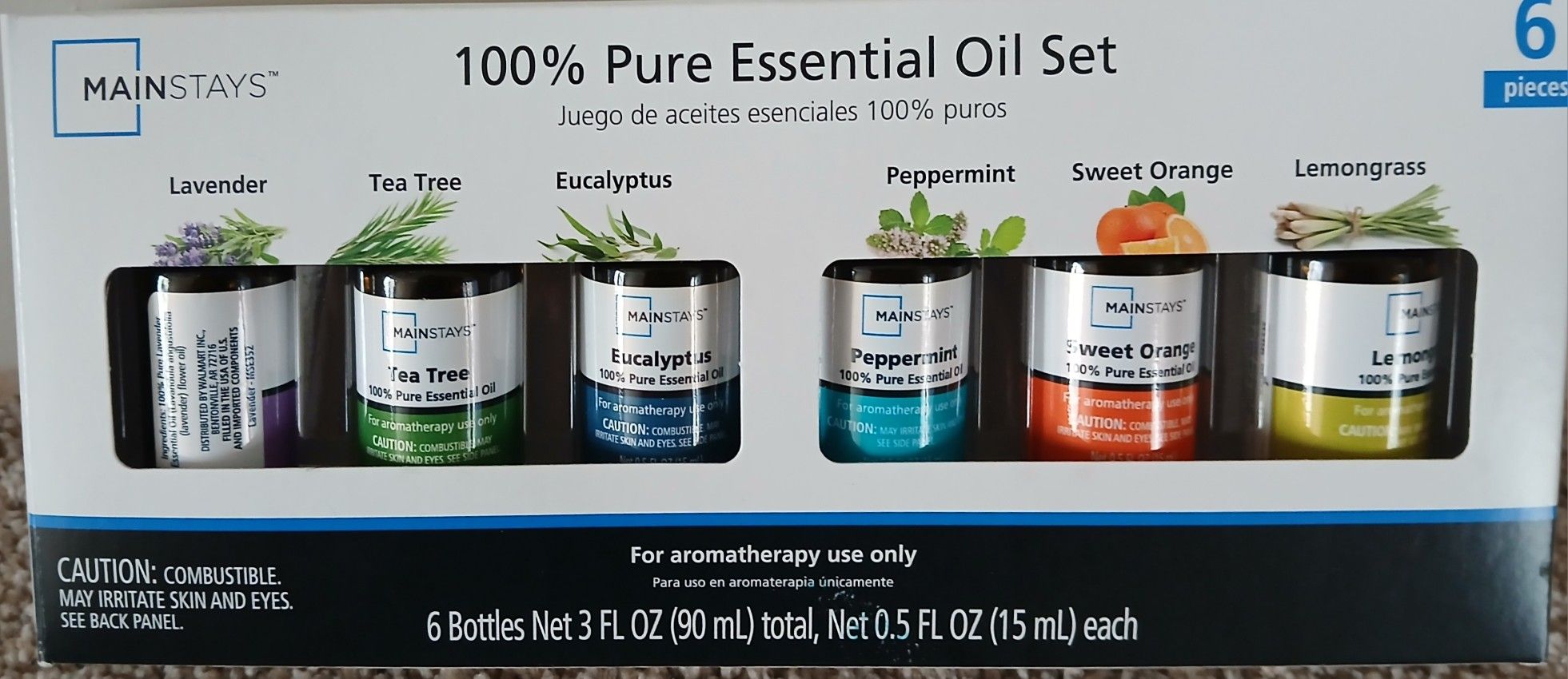 Mainstays 100% Pure Essential Oil Scents Set Of 6 Bottles 15ml.