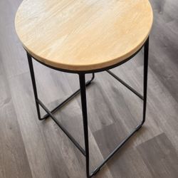 28"H Backless Stool Black Metal Base with Natural Wood Seat