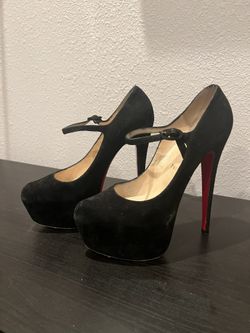 Authentic Christian Louboutin Black Suede Lady Daf Platform Pumps Size 39