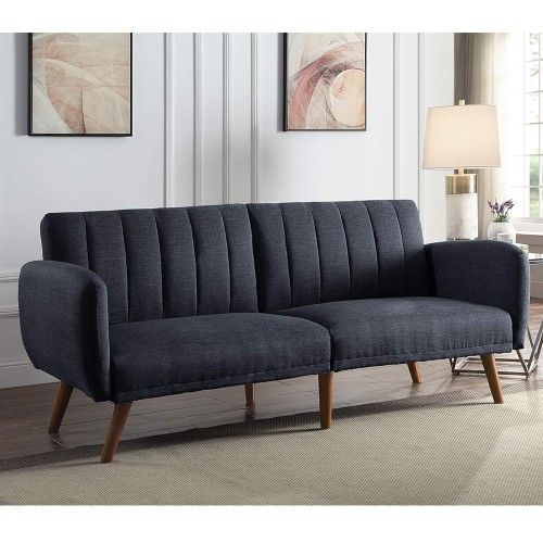 Linen Fabric Tufted Sofa Upholstery Adjustable Couch with Walnut Legs. Color: Blue, Green Or Gray