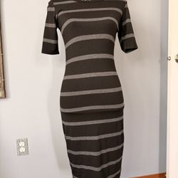 Lularoe Black And Gray Striped T’Shirt Dress