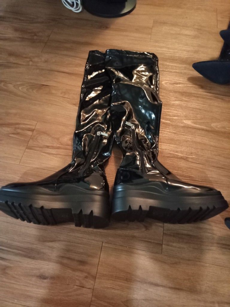 Women's High Platform Vinyl Boots, Size 7, New, Never Worn, See Description 