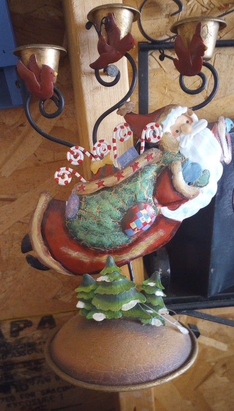 Santa Claus Candle Holder Approx 8 " Tall New Barely Used