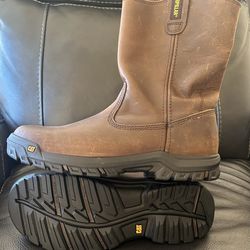 New Caterpillar Drawbar Work Boots Men's Size 8.5 Brown Leather Soft Toe Pull On