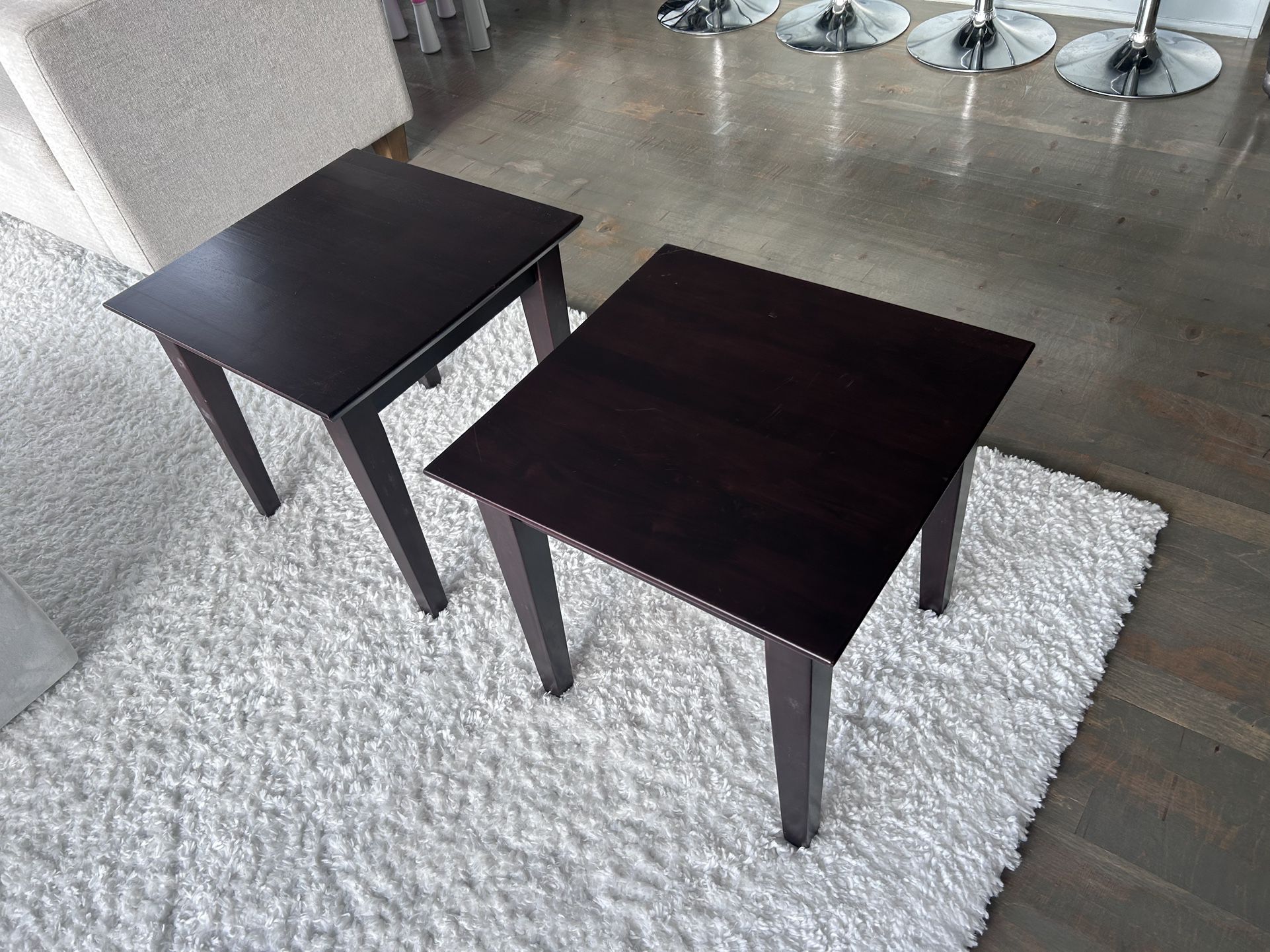 Two Wood End Tables (Dark Brown)
