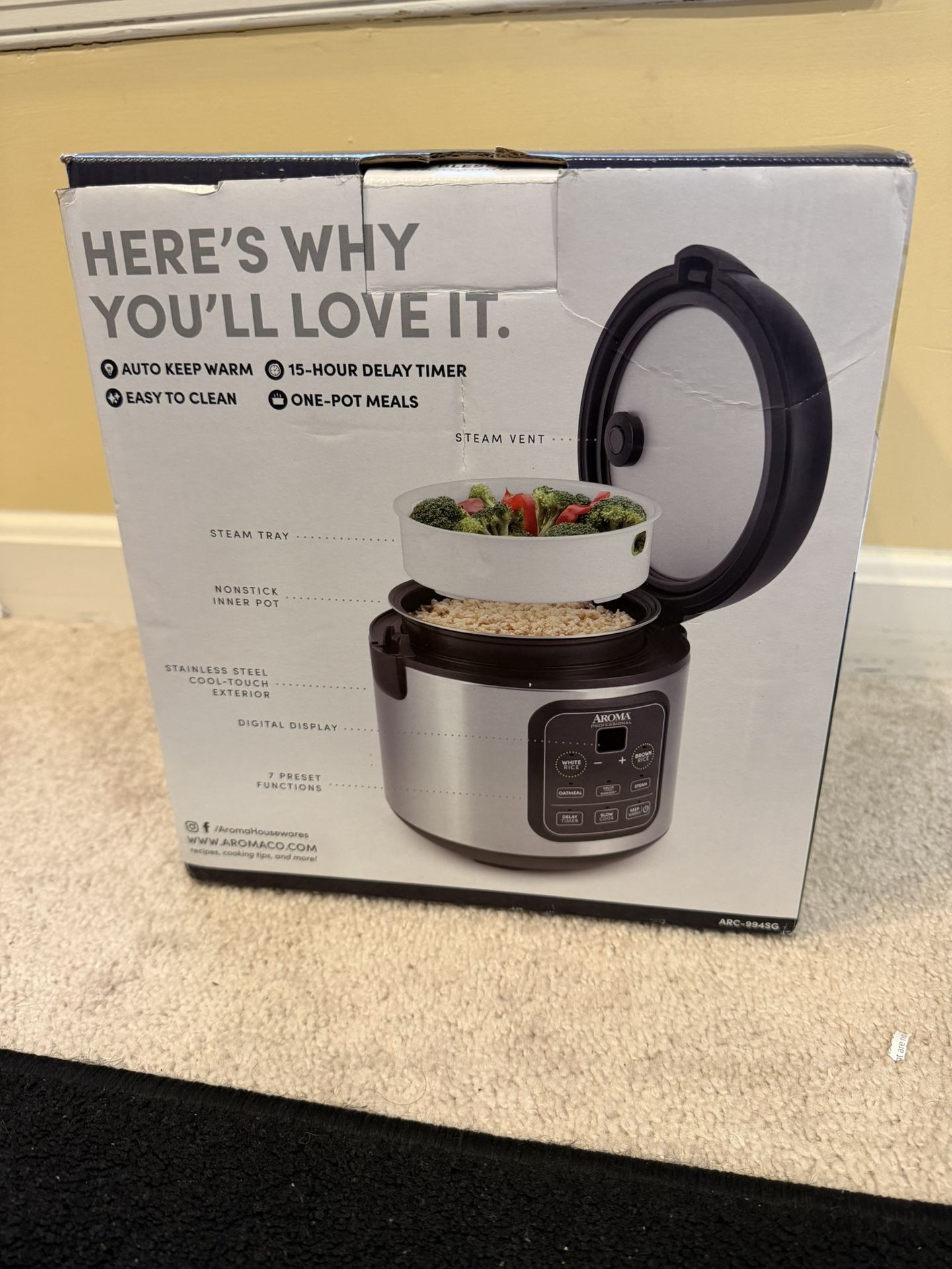 Aroma Stainless Steel Rice Cooker & Steamer - Brand New, Unused with Box & Accessories