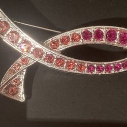 Vintage Fish Religious Pin Pink And Silver 