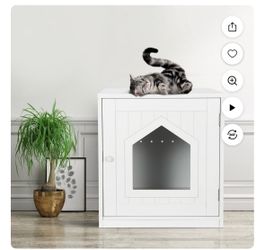 20" White Cat Washroom Pet House Hidden Litter Box Enclosure & MDF Side Table 18lbs