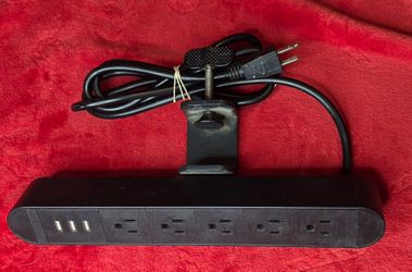 Black Clamp-Mount Power Strip with USB Ports