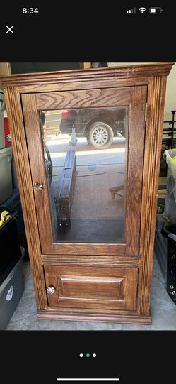Real Wood Oak Glass Front Left & Right Side End Cabinets