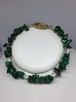 Malachite Beads & Rice Pearls Bracelet