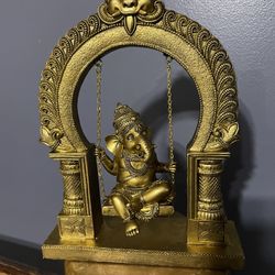 10 Inch Ganesha Gold Color on Swing