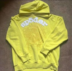 Sp5der Yellow Hoodie with Web Graphic- negotiable- you come to me