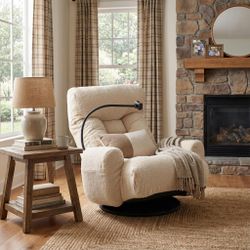 Basin Modern Swivel Recliner Lounge Chair with Phone Holder, Beige