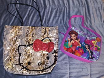 GIRLS PURSES NEVER USED SET OF 2 METALLIC HELLO KITTY AND VIBRANT BLOOMS